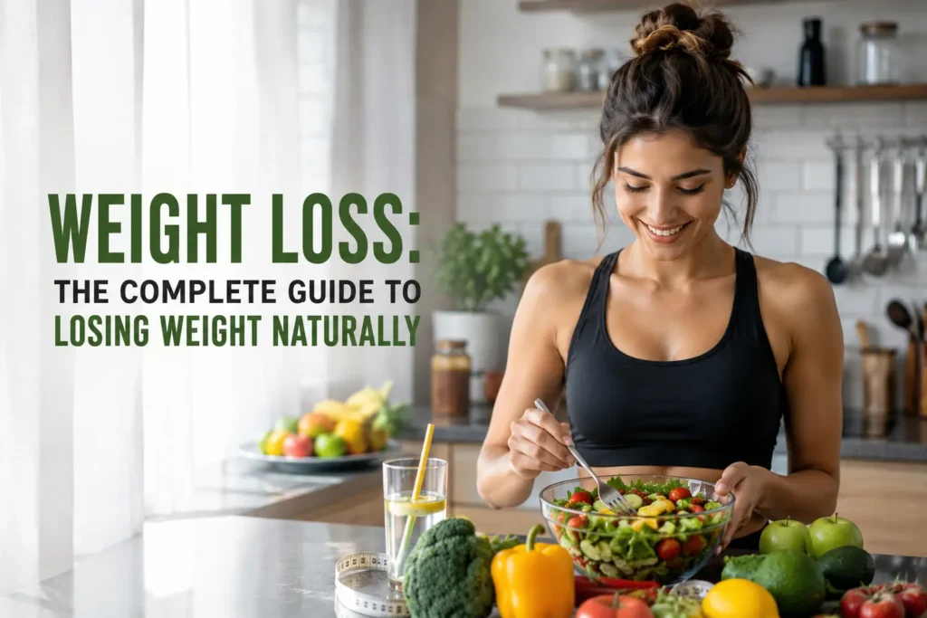 Fit Indian woman preparing a fresh vegetable salad in a modern kitchen for a natural weight loss diet