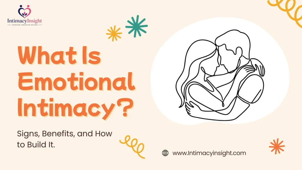 What is emotional intimacy - line art illustration of couple embracing, signs benefits and how to build it, IntimacyInsight