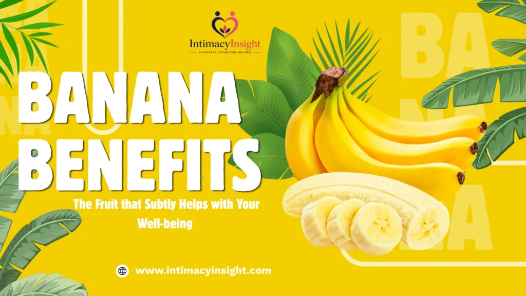 Banana benefits for wellness with fresh bananas and sliced banana on yellow background